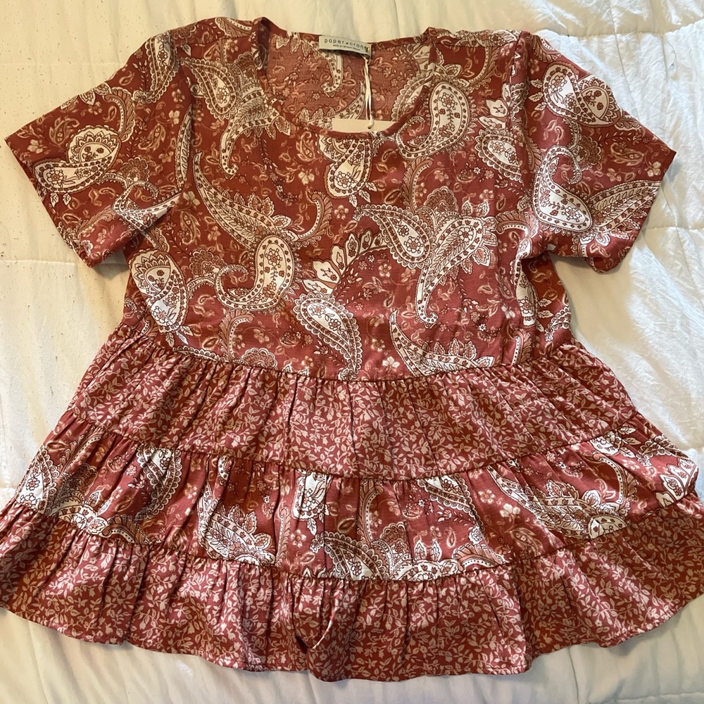 Paper Crane Rust and White Paisley Blouse